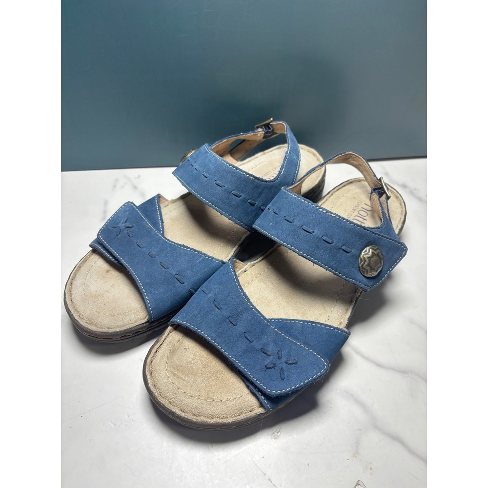 Hotter Alma Blue Leather Comfort Sandals Womens 9 Adjustable Straps Walking